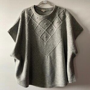 Loft Womens Gray Crew Neck Winter Warm Bobble Poncho Pullover Sweater Size XS/S